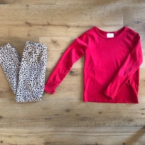 Hanna Andersson Leopard Print Leggings & Red Shirt